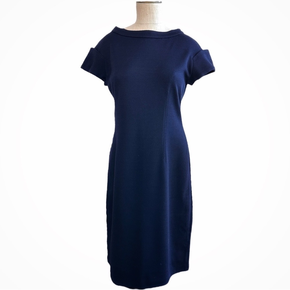 St. John Fall 2015 Wool Rayon Knit Cap Sleeve Sheath Dress Size 8